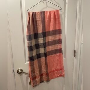 NWOT Burberry Silk & Cashmere Pink Plaid Scarf